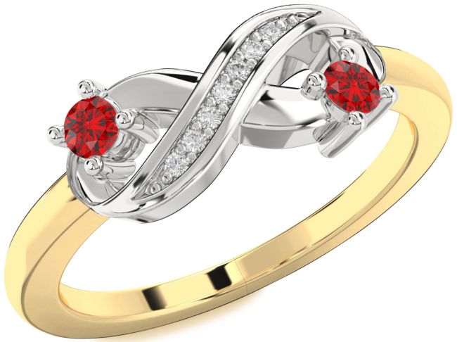 Diamond Ruby Gold Silver Infinity Round Two Stone Birthstone Ring