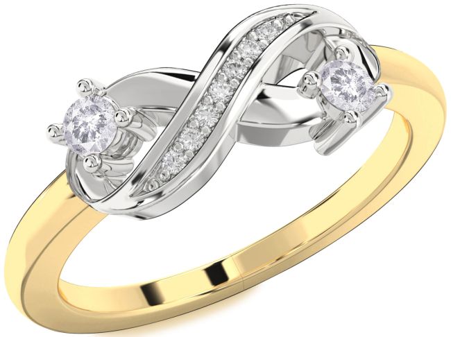 Salt & Pepper Diamond Gold Silver Infinity Round Two Stone Ring