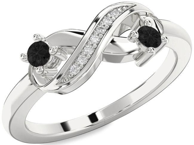 Black Diamond Silver Infinity Round Two Stone Ring