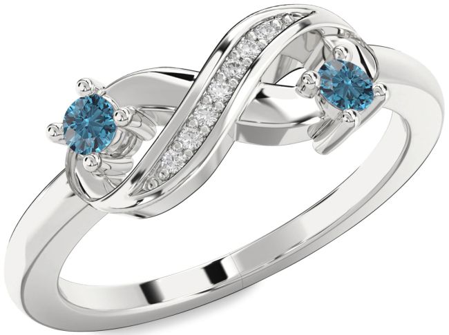 Blue Diamond Silver Infinity Round Two Stone Ring