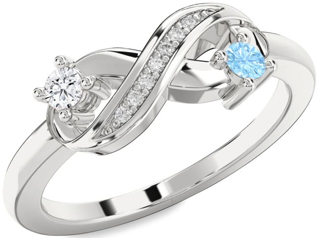Diamond Silver Infinity Round Two Stone Promise Ring