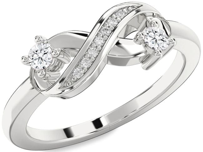 Diamond Silver Infinity Round Two Stone Ring