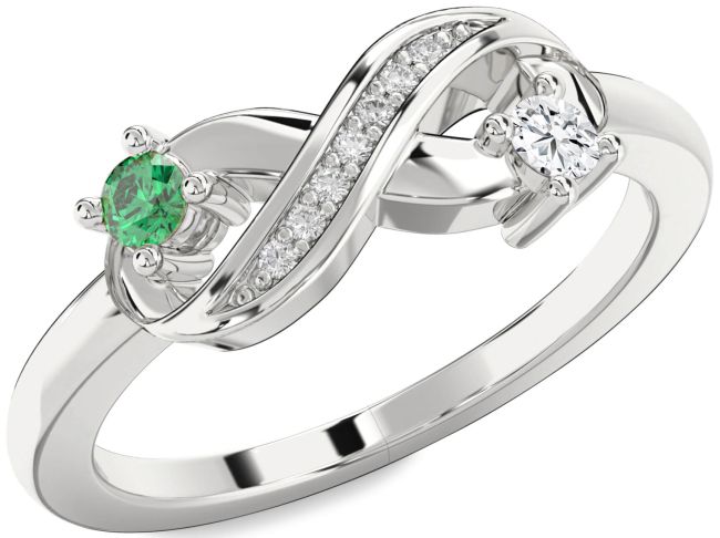 Diamond Silver Infinity Round Two Stone Promise Ring