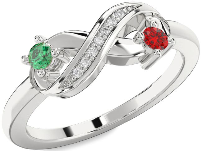 Diamond Silver Infinity Round Two Stone Promise Ring