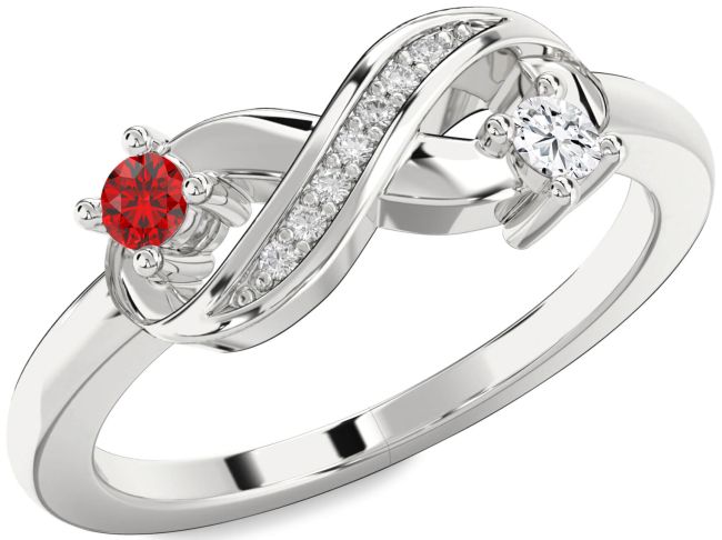 Diamond Silver Infinity Round Two Stone Promise Ring