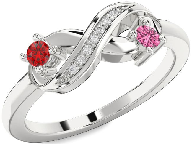 Diamond Silver Infinity Round Two Stone Promise Ring