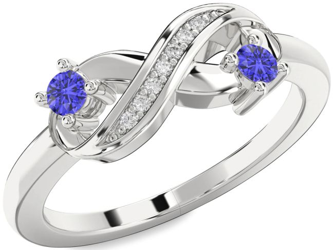 Diamond Tanzanite Silver Infinity Round Two Stone Ring