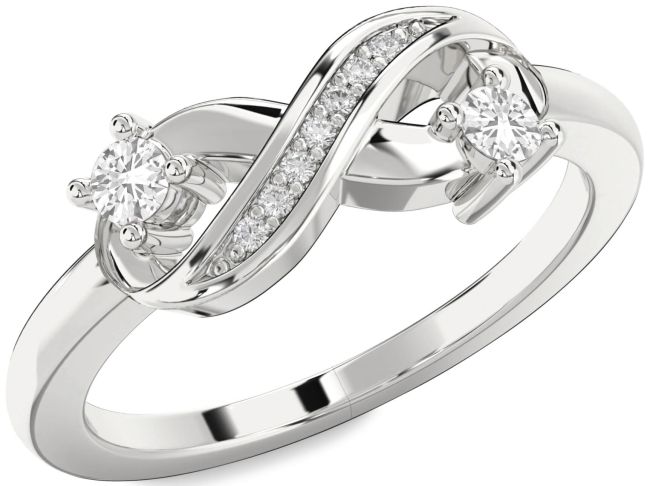 Diamond White Sapphire Silver Infinity Round Two Stone Ring