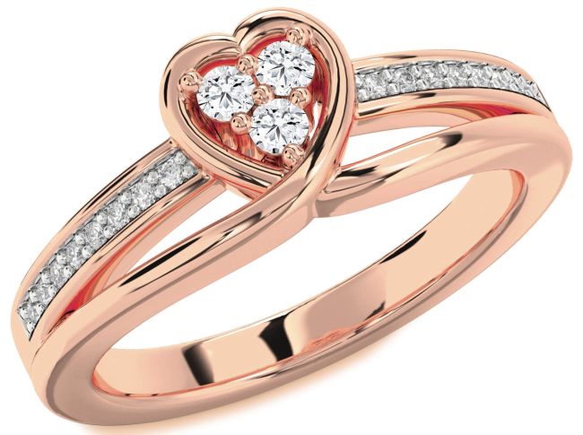 Diamond Rose Gold Heart Three Stone Ring