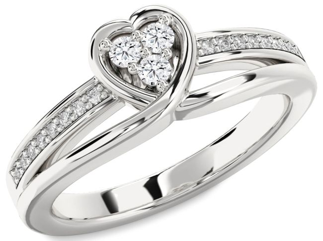 Diamond Silver Heart Three Stone Ring