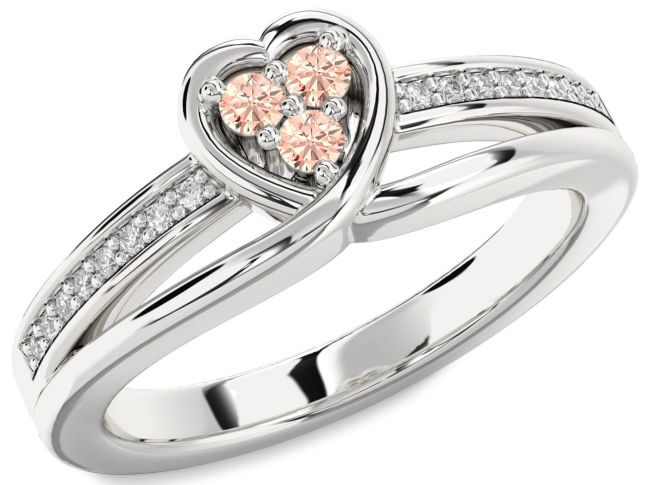 Diamond Moonstone Silver Heart Three Stone Ring