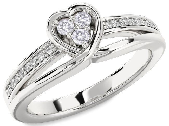Salt & Pepper Diamond Silver Heart Three Stone Ring
