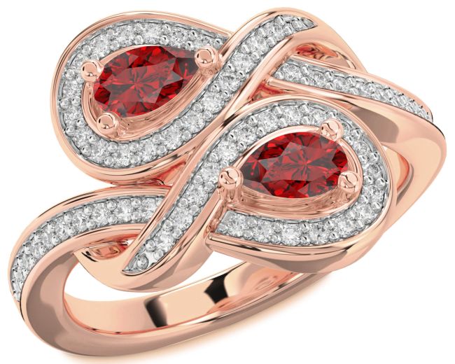 Diamond Ruby Rose Gold Infinity Pear Two Stone Birthstone Ring
