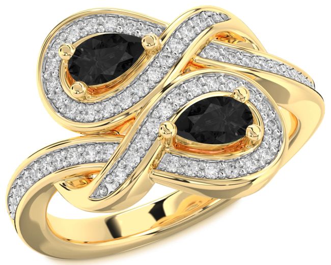 Black Diamond Gold Infinity Pear Two Stone Ring