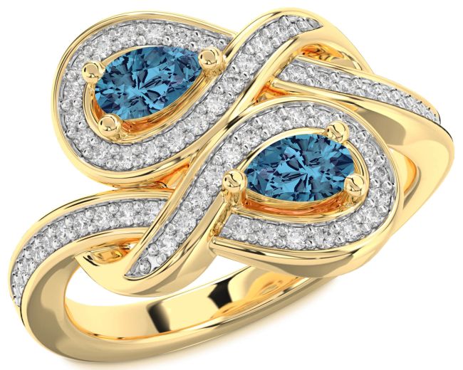 Blue Diamond Gold Infinity Pear Two Stone Ring