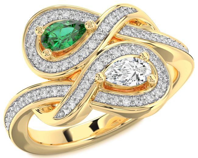 Diamond Gold Silver Infinity Pear Two Stone Promise Ring