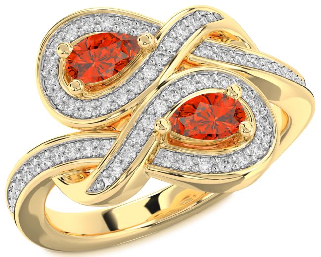 Diamond Fire Opal Gold Silver Infinity Pear Two Stone Ring