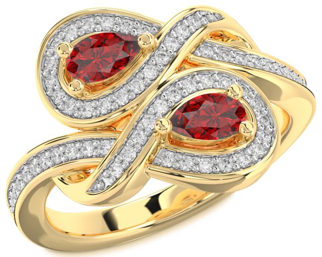 Diamond Ruby Gold Infinity Pear Two Stone Birthstone Ring