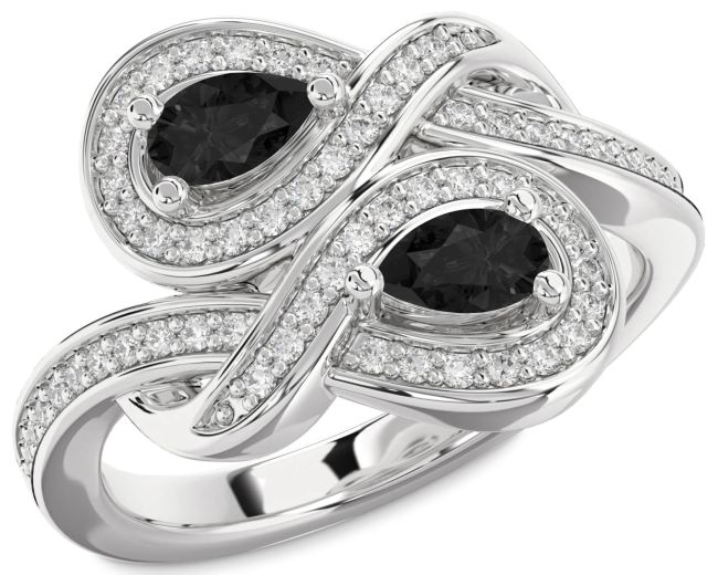 Black Diamond Silver Infinity Pear Two Stone Ring