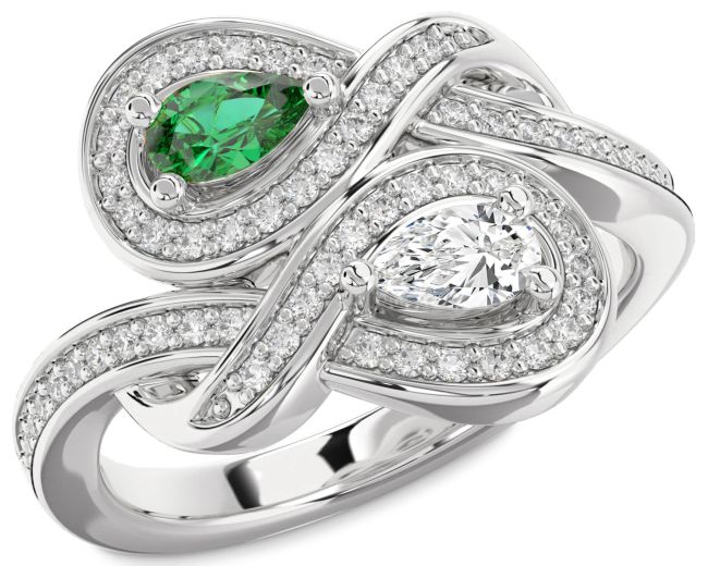 Diamond Silver Infinity Pear Two Stone Promise Ring