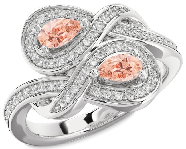 Diamond Morganite Silver Infinity Pear Two Stone Ring