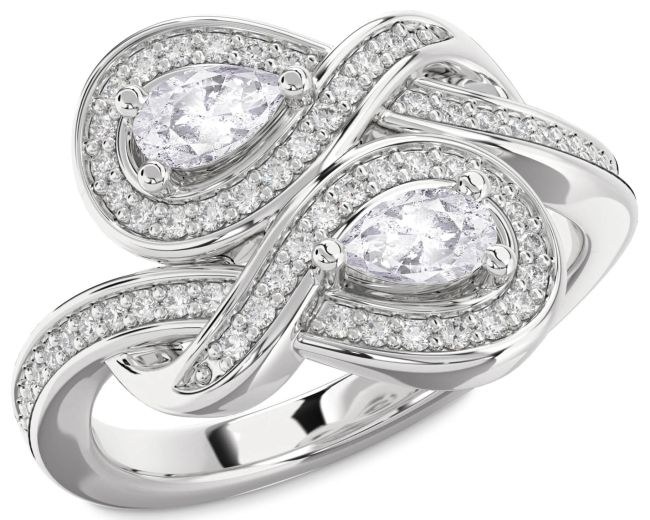 Salt & Pepper Diamond Silver Infinity Pear Two Stone Ring