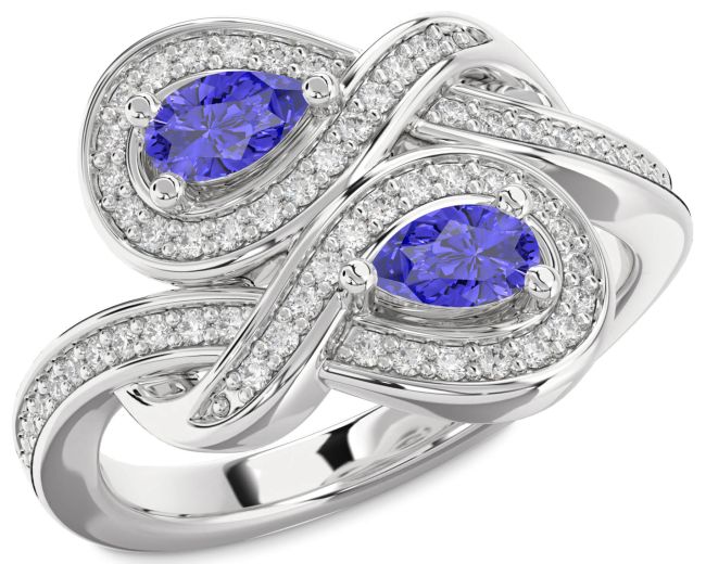 Diamond Tanzanite Silver Infinity Pear Two Stone Ring