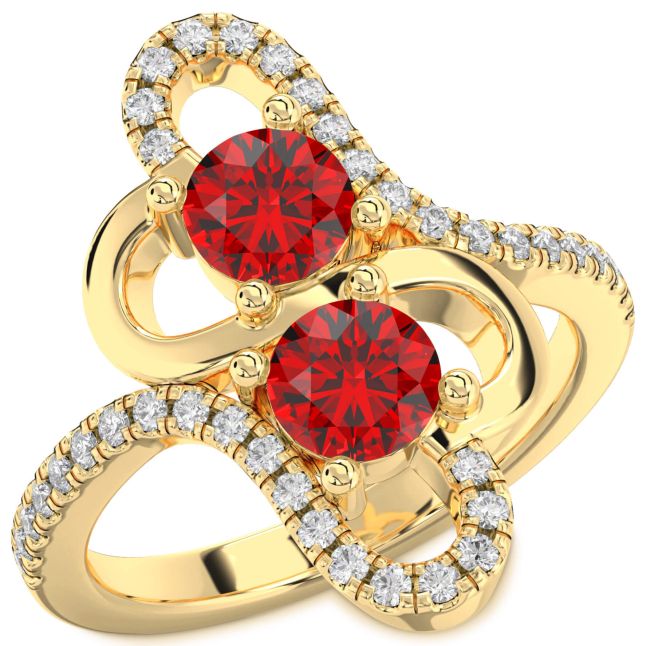 Diamond Ruby Gold Heart Two Stone Birthstone Ring
