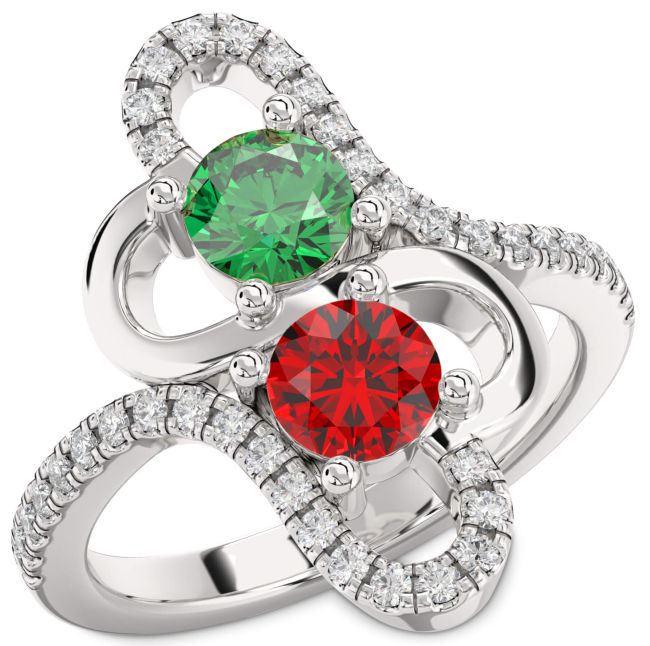 Diamond Silver Heart Two Stone Promise Ring
