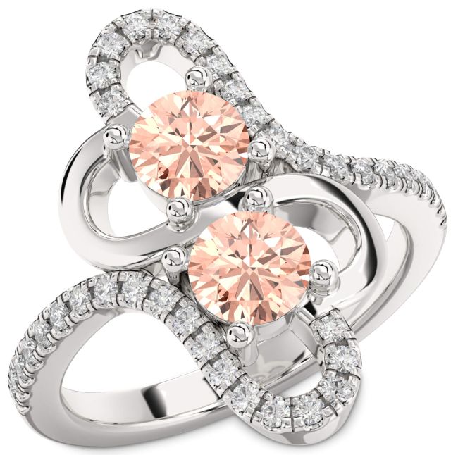 Diamond Morganite Silver Heart Two Stone Ring