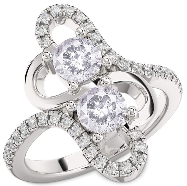 Salt & Pepper Diamond Silver Heart Two Stone Ring