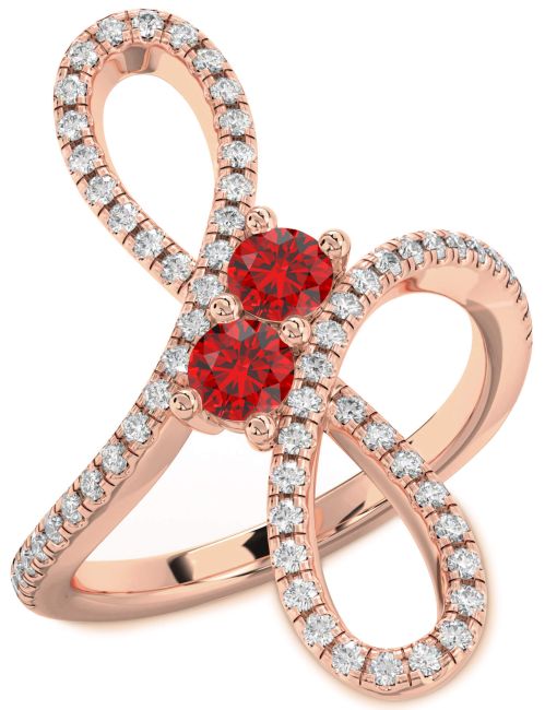 Diamond Ruby Rose Gold Infinity Round Two Stone Birthstone Ring