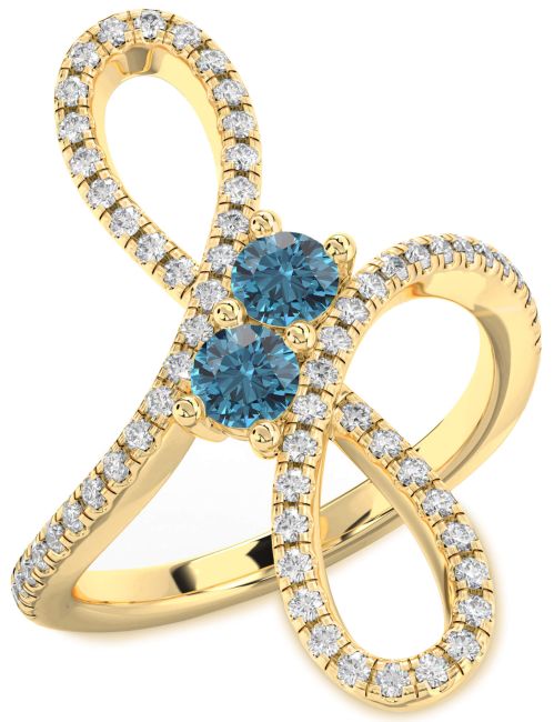 Blue Diamond Gold Infinity Round Two Stone Ring