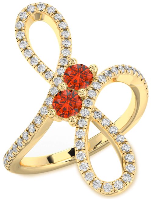 Diamond Fire Opal Gold Silver Infinity Round Two Stone Ring