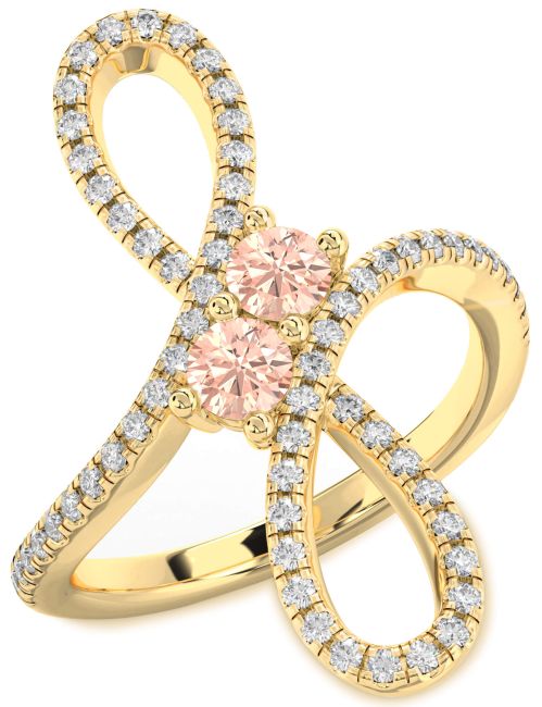 Diamond Morganite Gold Infinity Round Two Stone Ring