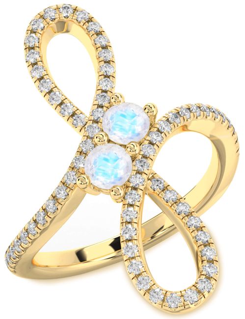 Diamond Moonstone Gold Infinity Round Two Stone Ring