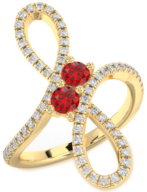 Diamond Ruby Gold Infinity Round Two Stone Birthstone Ring