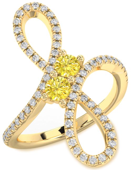 Yellow Diamond Gold Infinity Round Two Stone Ring