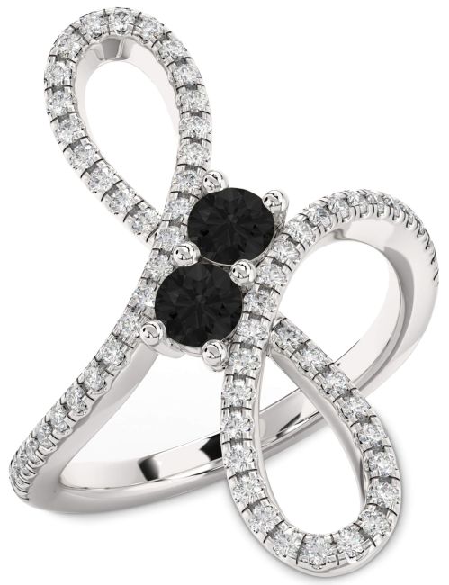 Black Diamond Silver Infinity Round Two Stone Ring