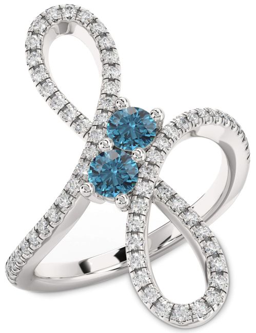 Blue Diamond Silver Infinity Round Two Stone Ring