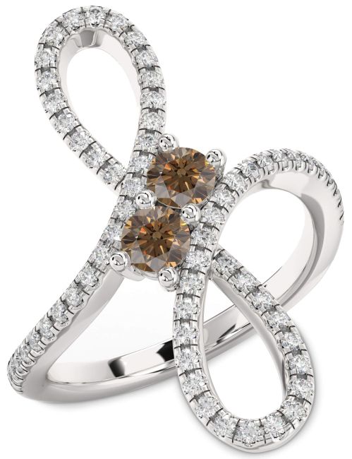 Chocolate Brown Diamond Silver Infinity Round Two Stone Ring
