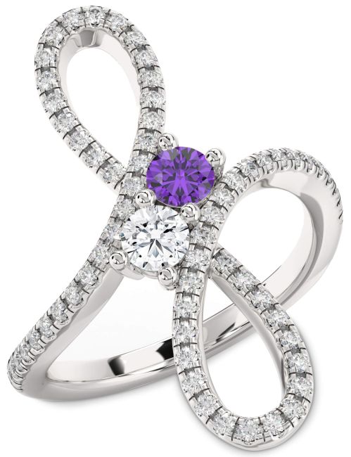 Diamond Silver Infinity Round Two Stone Promise Ring