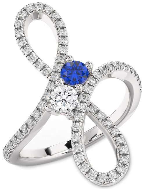 Diamond Silver Infinity Round Two Stone Promise Ring