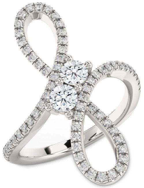 Diamond Silver Infinity Round Two Stone Ring