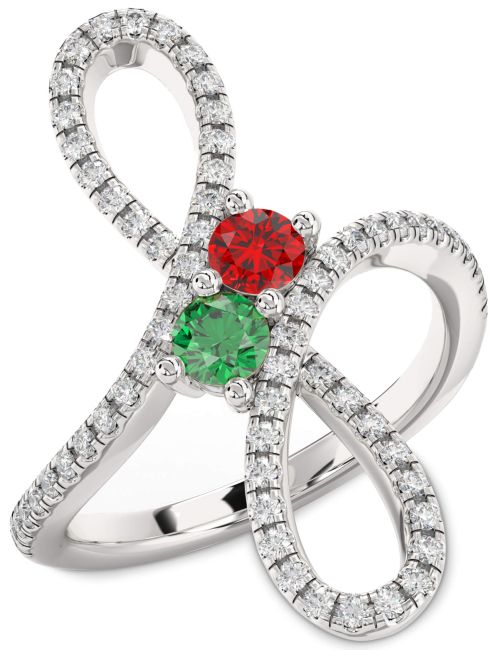 Diamond Silver Infinity Round Two Stone Promise Ring