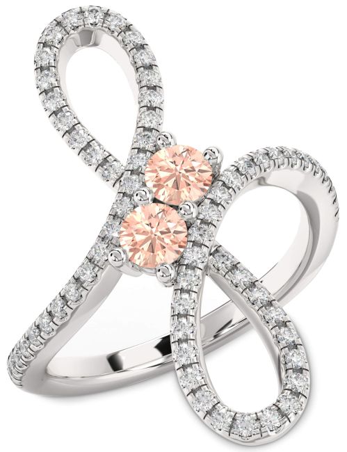 Diamond Morganite Silver Infinity Round Two Stone Ring