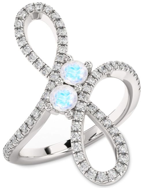 Diamond Moonstone Silver Infinity Round Two Stone Ring