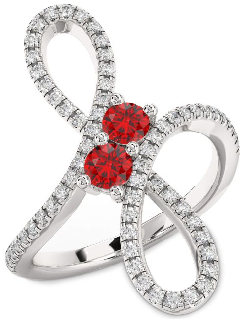 Diamond Ruby Silver Infinity Round Two Stone Birthstone Ring