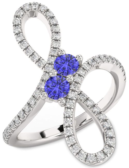 Diamond Tanzanite Silver Infinity Round Two Stone Ring