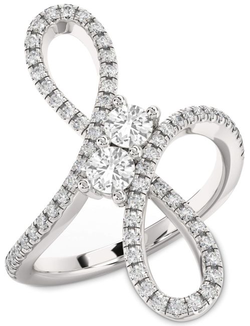 Diamond White Sapphire Silver Infinity Round Two Stone Ring